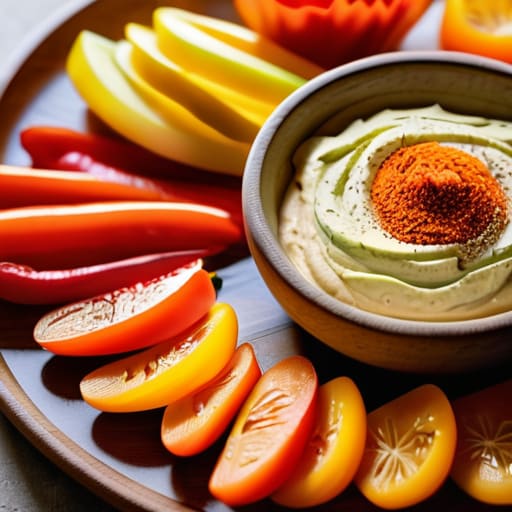 Healthy hummus and veggie sticks snack.